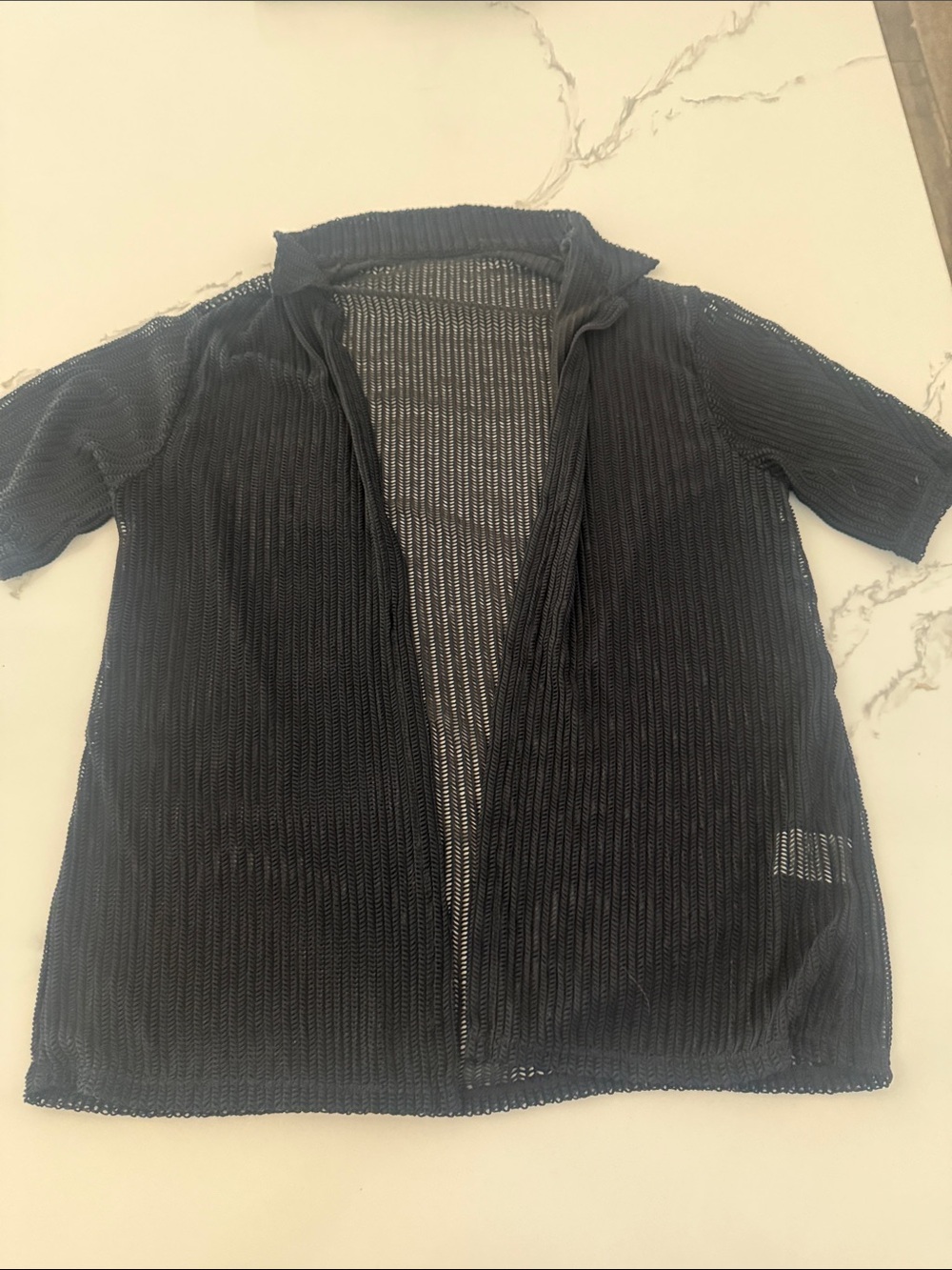 SHEIN Black Sheer Open-Front Short Sleeve Knit Shirt